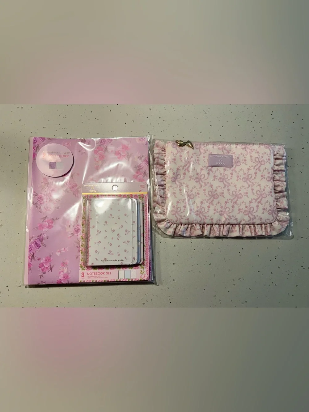 Loveshackfancy x yoobi Collab Bundle - Mini notebook set, Pencil pouch, Folders